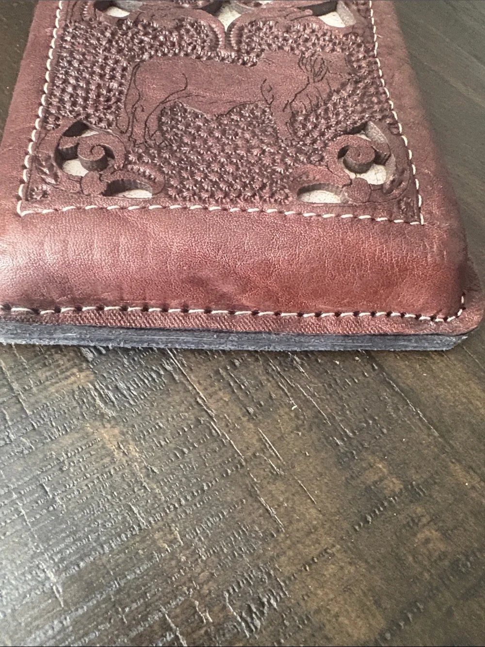 Handcrafted Tooled Leather Phone Sleeve in Rich Brown